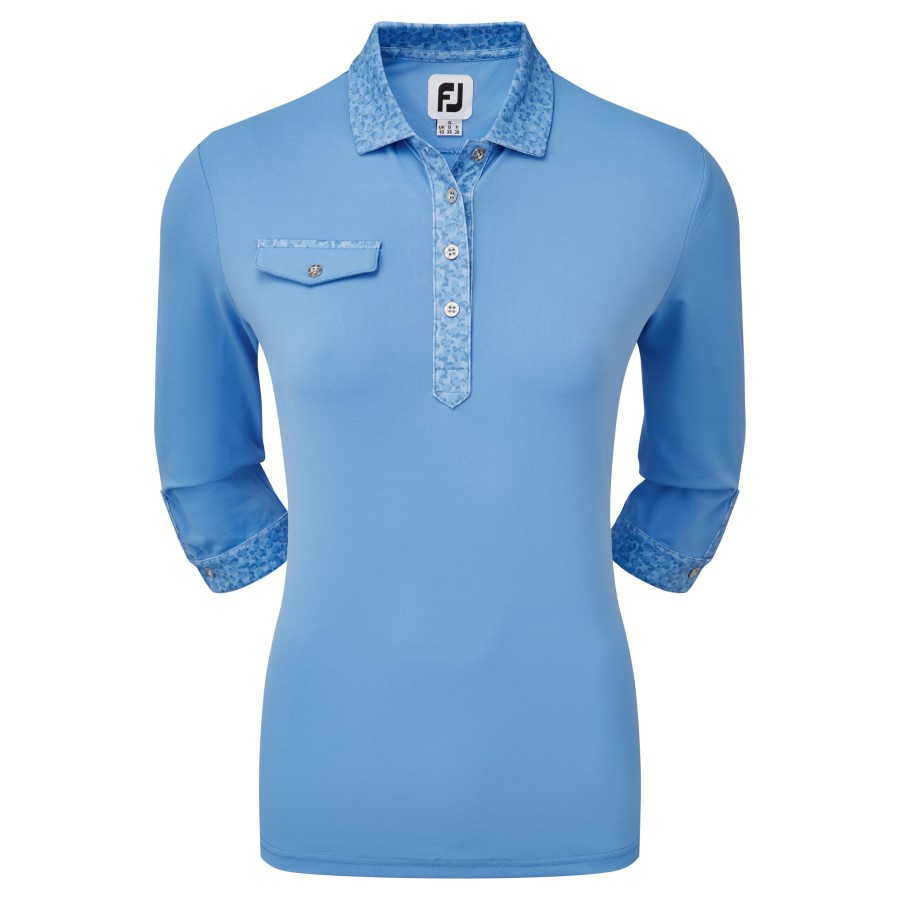 Footjoy Norge Damepiké Med 3-4 Ermer Med Trykt Kant Blue Jay