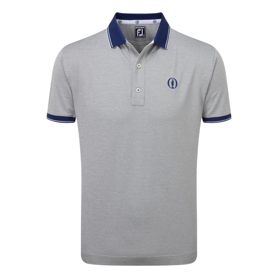 Footjoy Norge Sølv Lyngåpen Blå Poloskjorte Med Kant