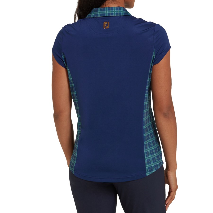 åpen Blå åpen Cap Sleeve Tartan Panel Kvinner Footjoy Norge