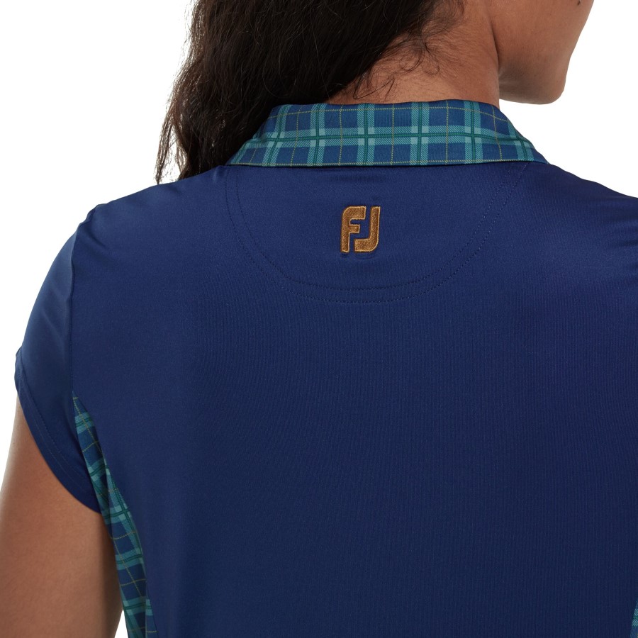 åpen Blå åpen Cap Sleeve Tartan Panel Kvinner Footjoy Norge