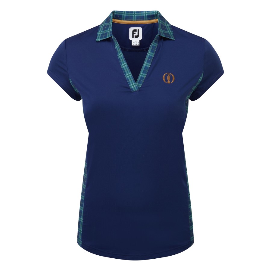 Open Cap Sleeve Tartan Panel Kvinner Open Blue Footjoy Norge