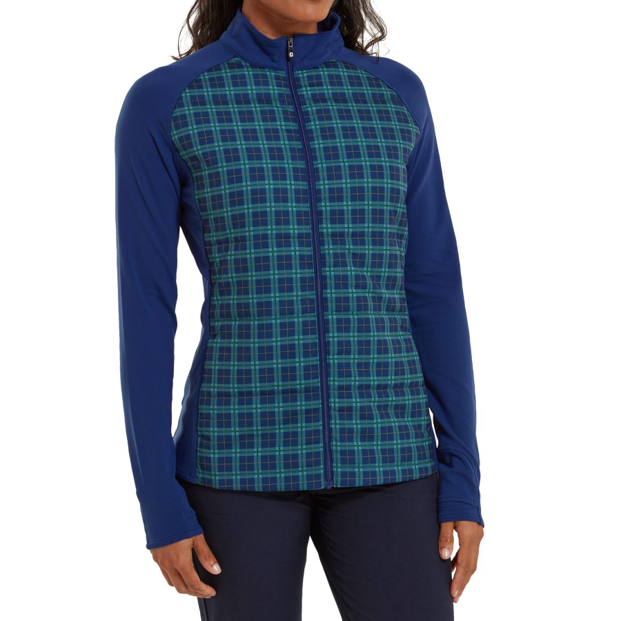 åpen Blå-tartan Footjoy Norge åpen Hybridjakke Med Full Glidelås Dame