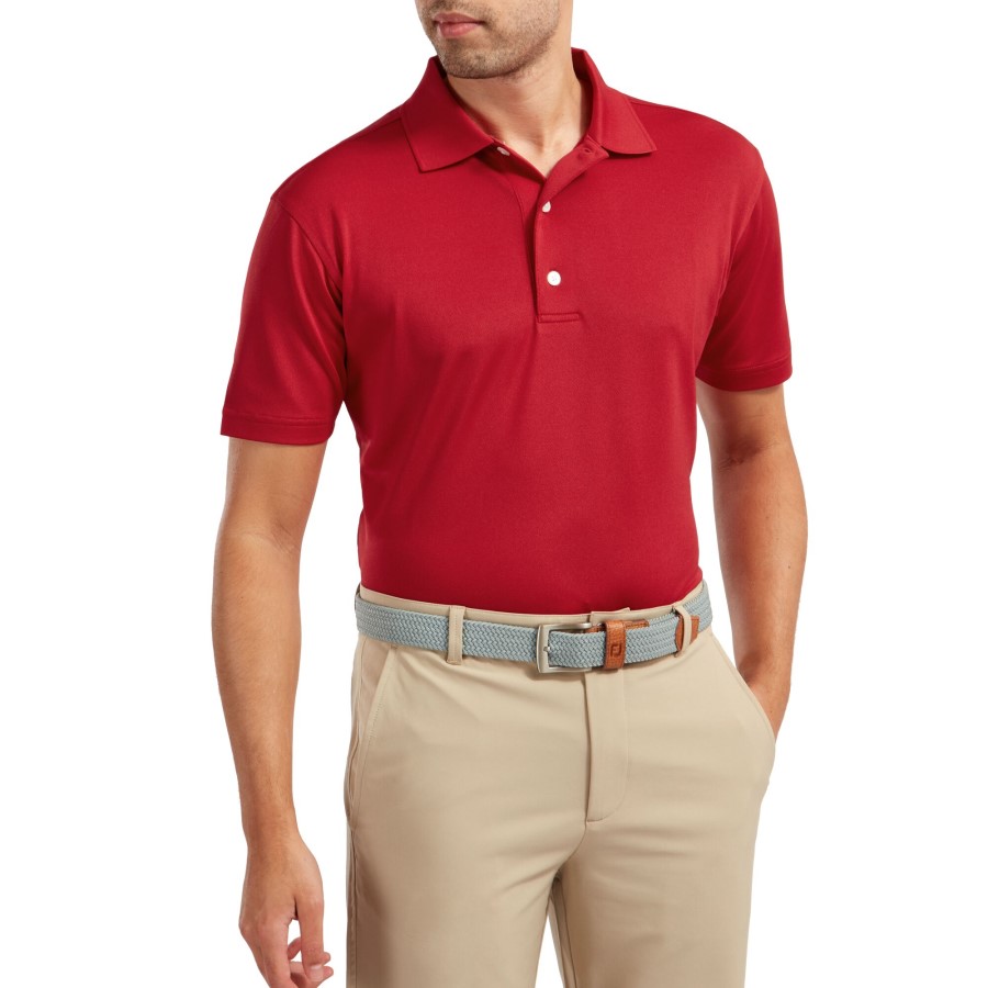 Footjoy Norge Rød Stretch Pique Solid Ribbestrikket Krage