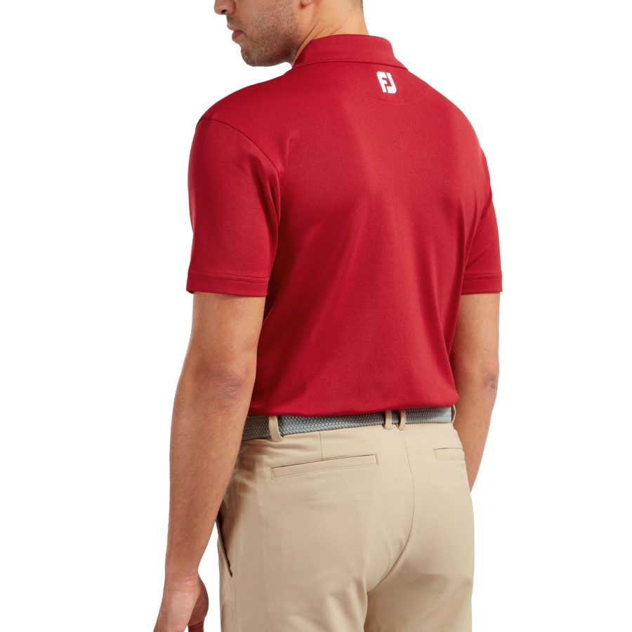 Footjoy Norge Rød Stretch Pique Solid Ribbestrikket Krage