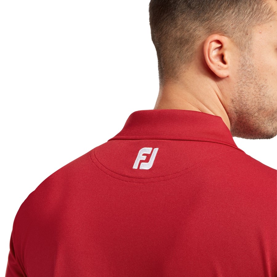 Footjoy Norge Rød Stretch Pique Solid Ribbestrikket Krage